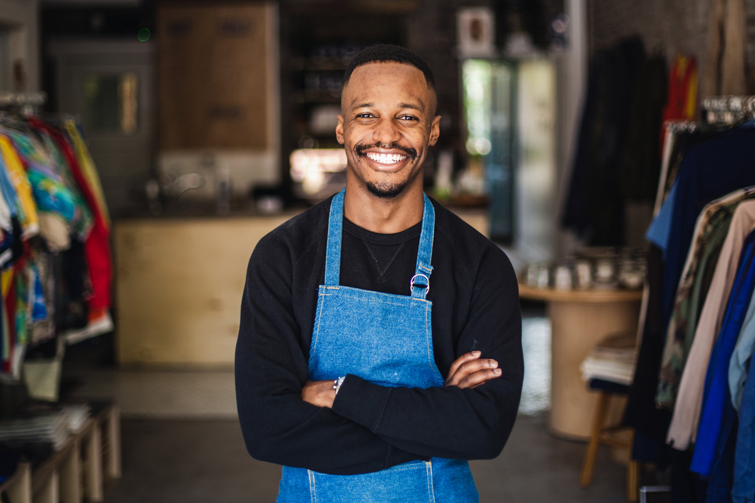 store owner in his store smiling